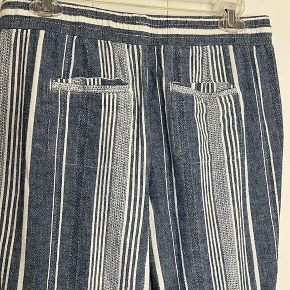 C est 1946 Womens Size Medium Linen Blend Pants Blue White Stripe Tie Waist - Picture 6 of 10